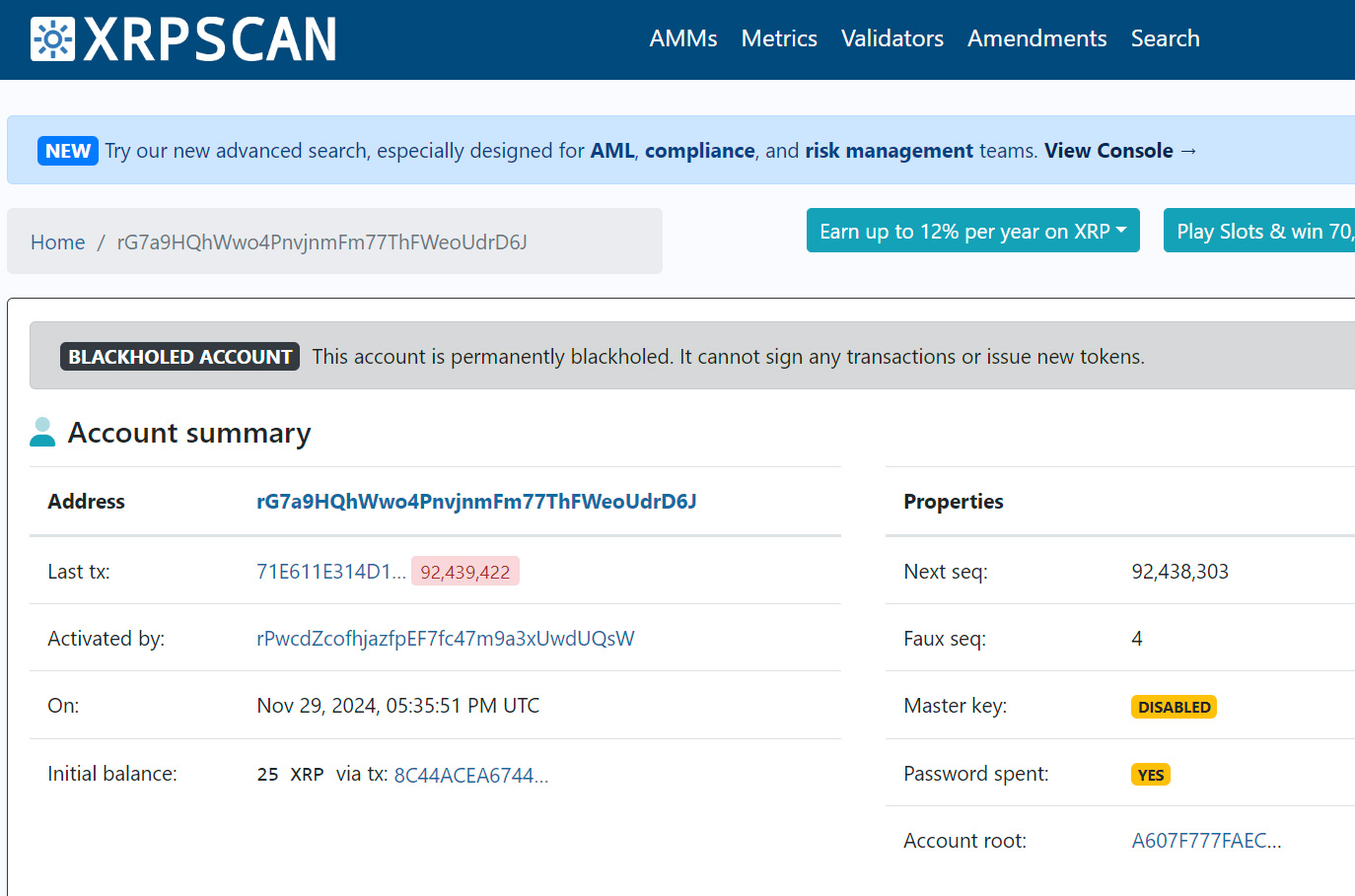 XRPSCAN Blackholed Liquidity Wallet